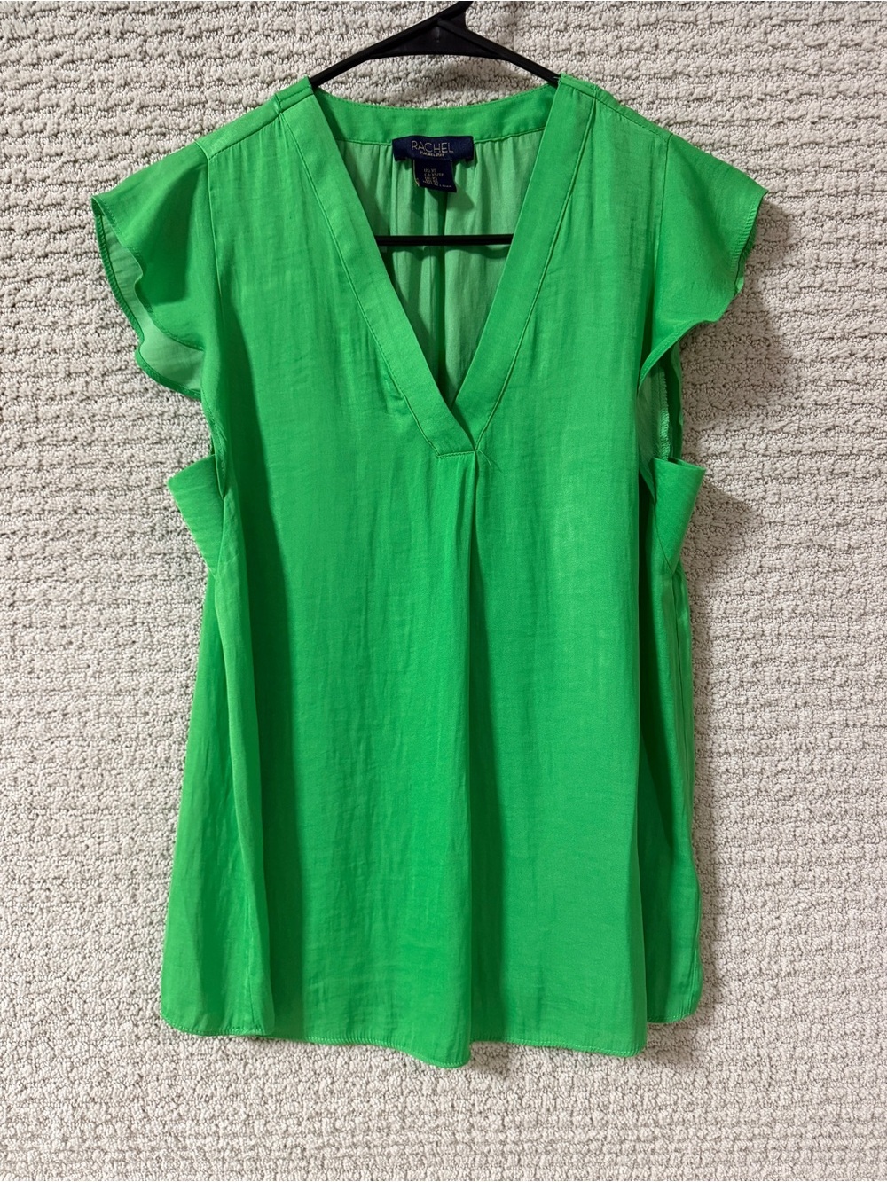 RACHEL Rachel Roy oversized Xs Bright Green V-Neck Flutter Sleeve Blouse